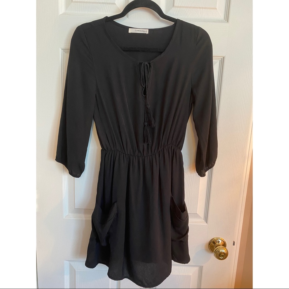 Black short sundress with drawstring detailing